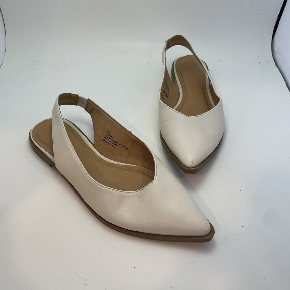 SM New York Farrah Slingback Cream‎ Flats Shoes Womens 8 Ivory Pointed Toe